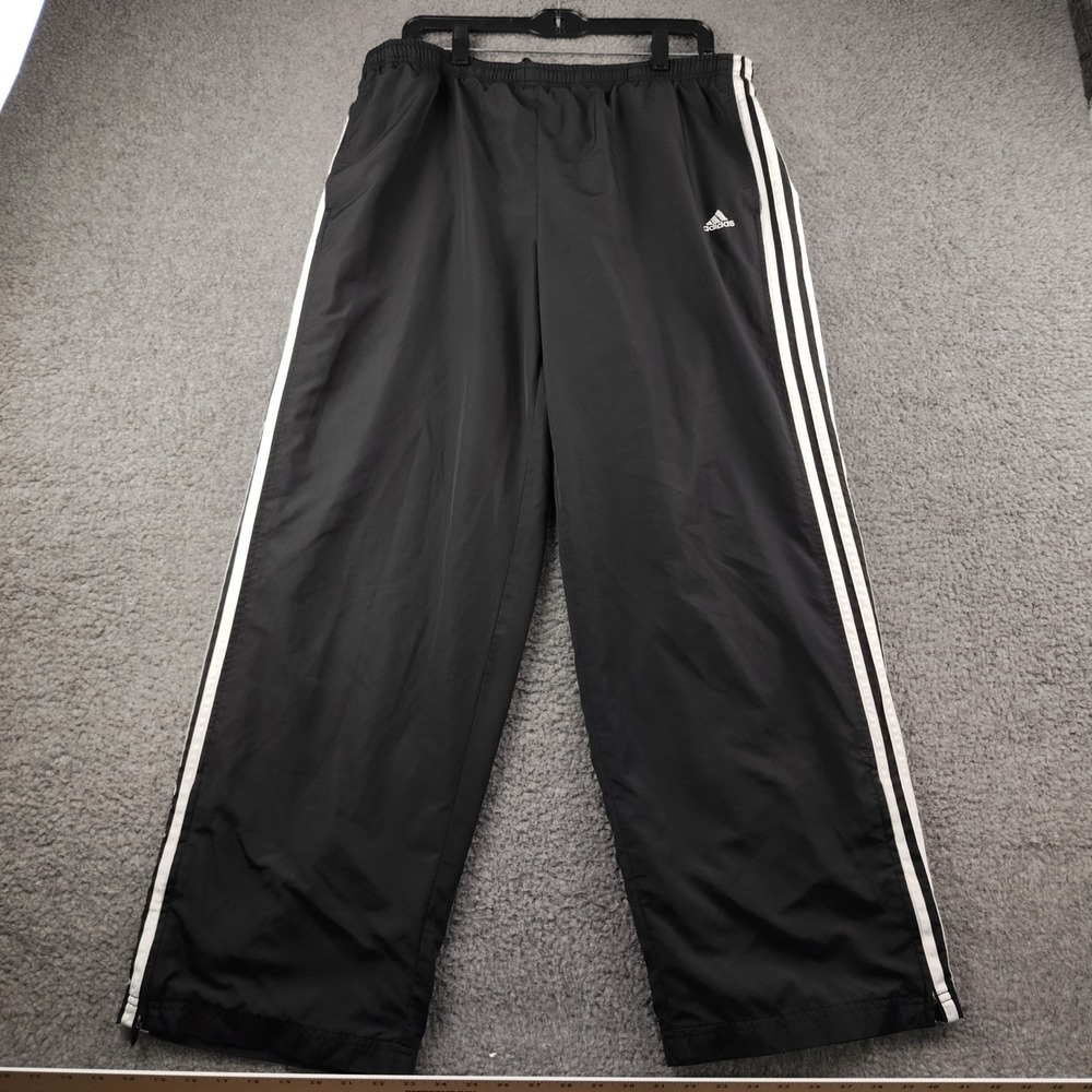 Adidas Mens XL Black White 3 Stripe Wind Track Pants Mesh Lined